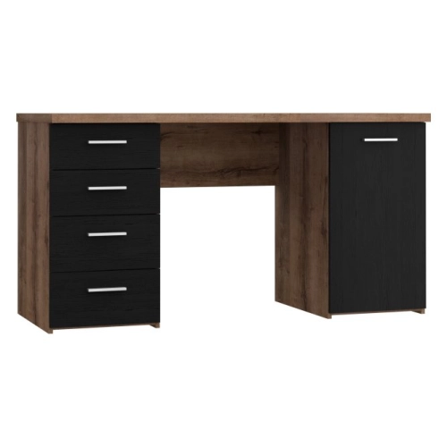 Biurko 145x60 cm z 4 szufladami i szafką Czarny/Dąb Szlachetny